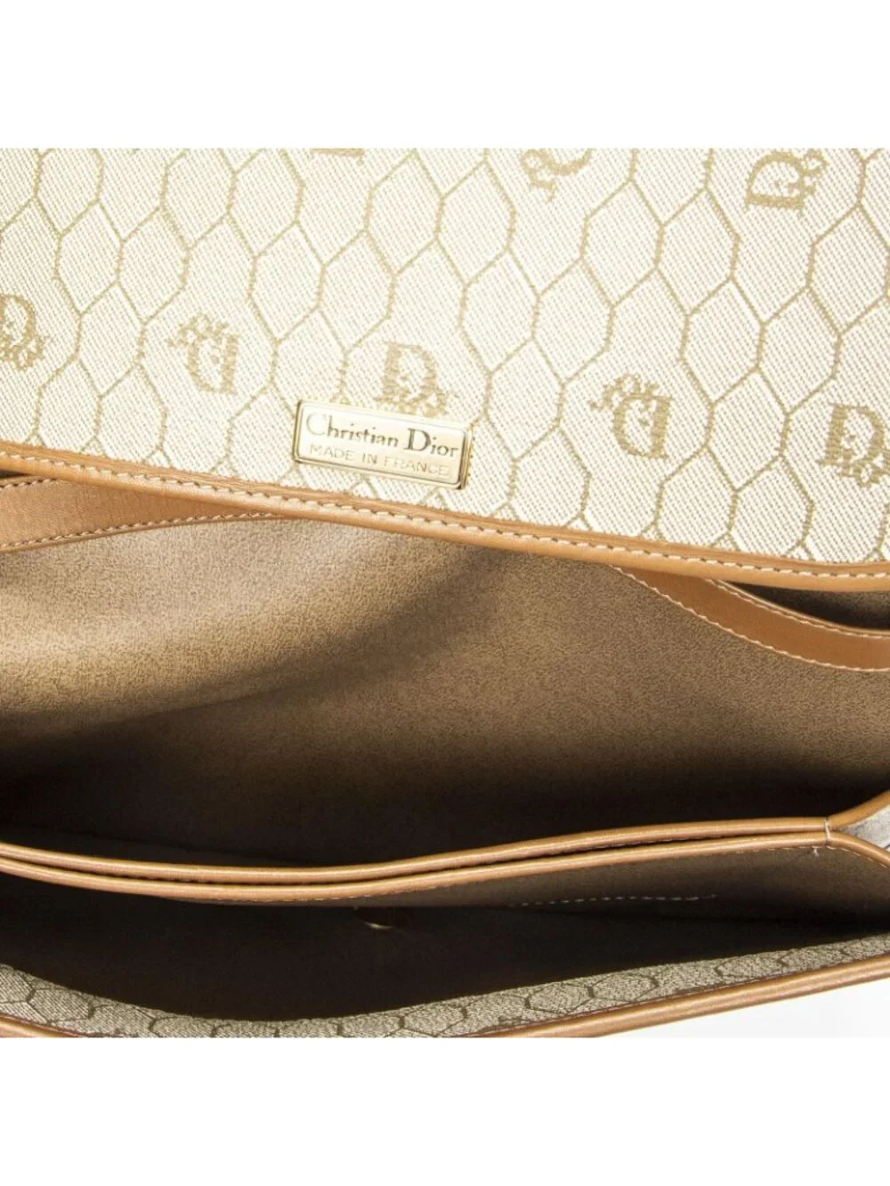 ★SOLD★ Dior Vintage Flap Clutch Beige Tan Honeycomb Canvas - Picture 9 of 10